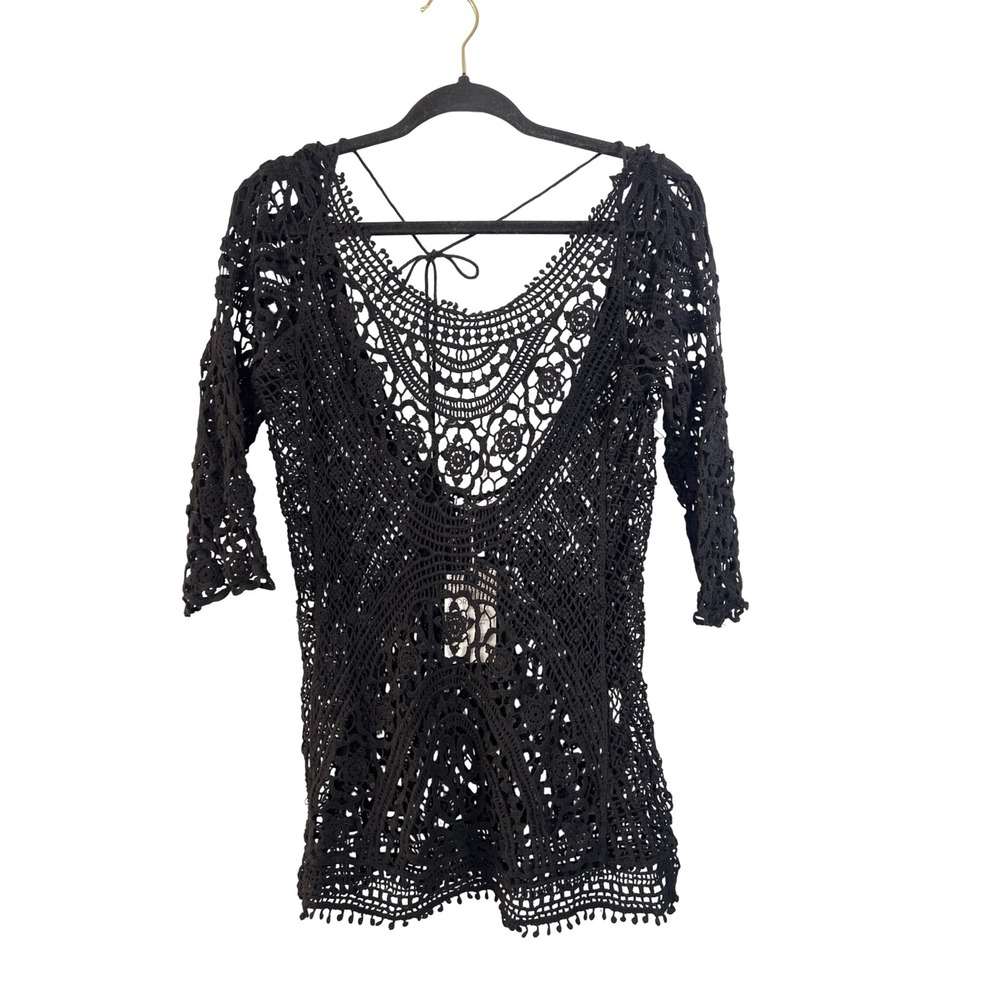 NWT Adreamly Black Crochet Open Knit Top Whimsygoth Grunge Boho Witchy Festival